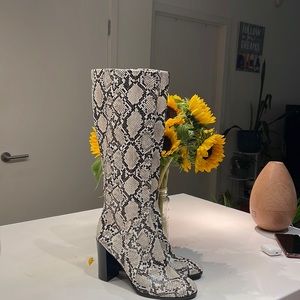 Kenneth Cole Women Snake Skin Print Mid Calf Knee High Boots